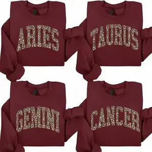 Leopard Zodiac Sweatshirt Aries Taurus Gemini Cancer Graphic Crewneck Trendy Astrology Pullover Cozy Aesthetic Casual Unisex