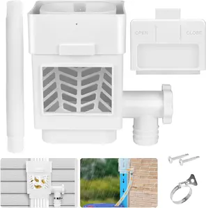 Rainwater Collection System, Downspout Diverter Fits for 2"x 3" or 3"x 4" Residential Downspouts, Rain Barrel Diverter Kit with Adjustable Valve and Filter, 5FT Hose, WADEO White