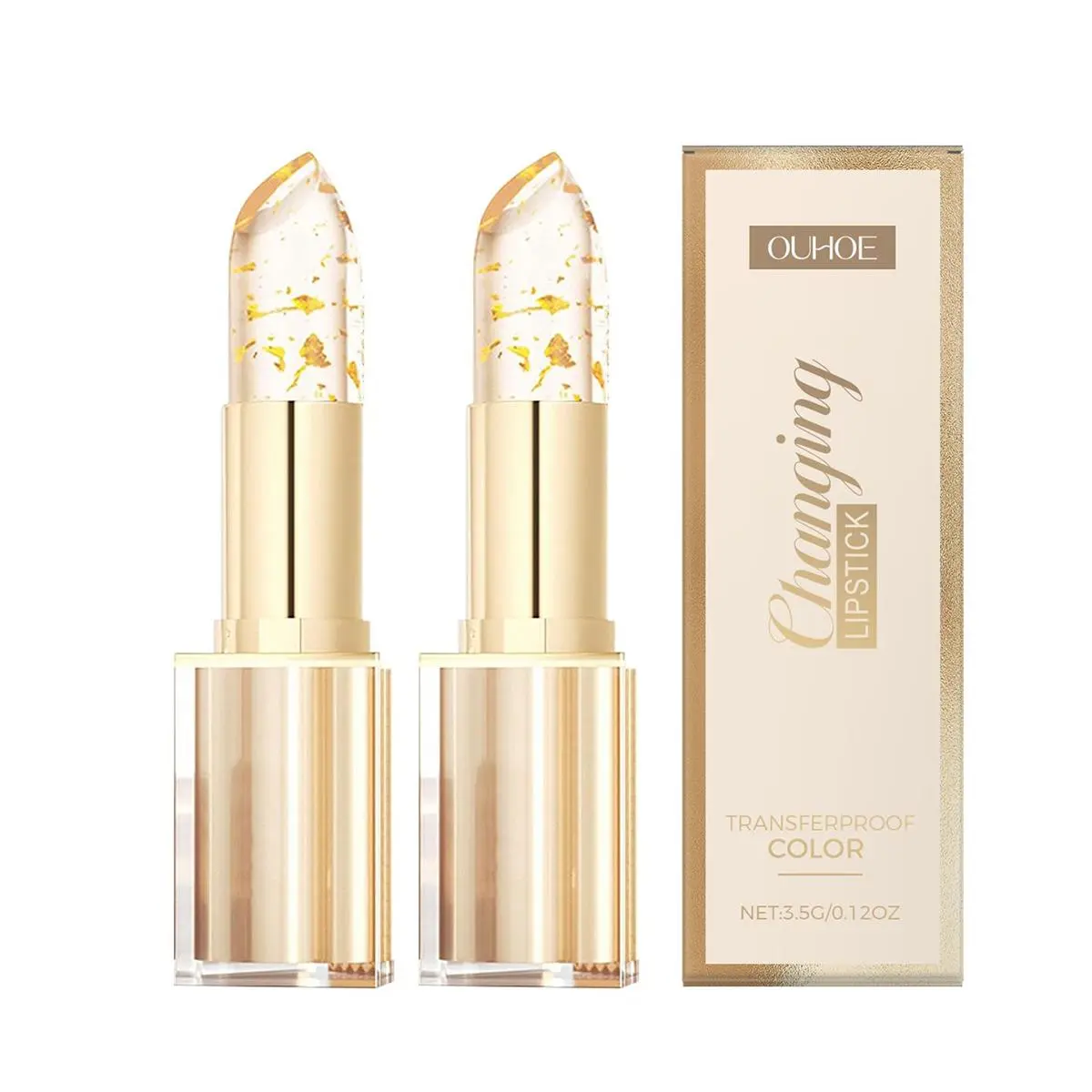 2PCS Color Changing Lip stick, Transferproof Color Changing Lipstick, Gold Crystal Color Changing Lipstick, Long Lasting 24 Hours Moisturizing Glossy Shine Lip Gloss