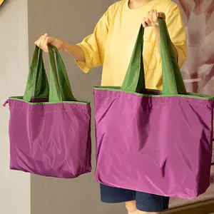 Reusable Nylon Grocery Bag - Large Capacity, Foldable, Leak-Proof, Adjustable Strap, Multi-Color Daily Essential Shopping Tote