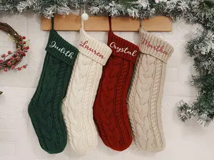 2024 Embroidered Christmas Stocking personalized Family Christmas Stockingsknitted Stockings With Name monogram Stocking holiday Decor Gift