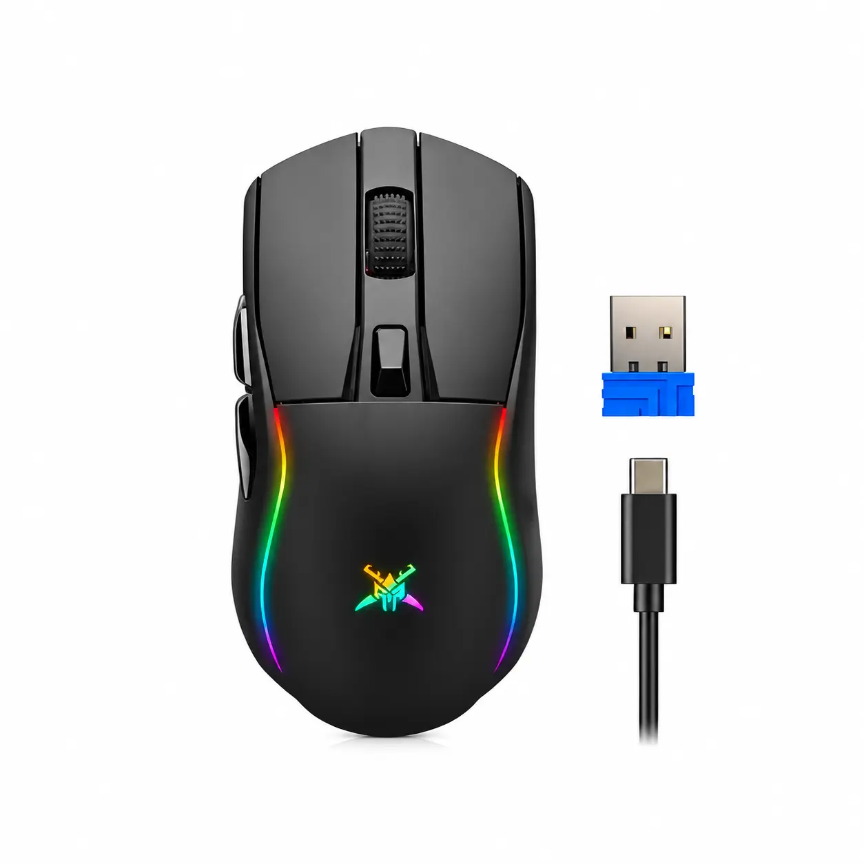 TECKNET Tri-Mode Ergonomic Gaming Mouse - Wireless/USB Connectivity, 24000 Max Adjustable DPI, 1000Hz Polling Rate, 6 Programmable Buttons, 6 RGB Light Modes, Software-Customized Key Bindings, for PC/Laptop Gamers, Office Use