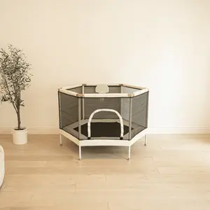 Square House Kids Trampoline 5 FT Sand, Aesthetic Indoor & Outdoor, Mini Ultra Safe No-Gap Design, Safety Net Included