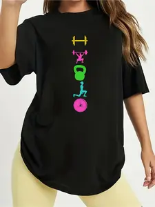 Men's & Heavy-Duty Gym T-Shirt - 100% Cotton Preshrunk Workout Top with Dumbbell & Kettlebell-Like Weight Icon Print, Double-Needle Stitched Neckline, Short Sleeve Crew Neck for Weightlifting, Fitness, Casual Wear (S-XXXL)