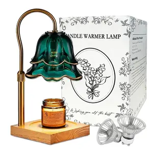 Flameless Candle Warmer Lamp With Timer Dimmable Tulip Shaped Candle Heater Height Adjustable Solid Wood Base Included Halogen Bulb For Home Aroma Decoration