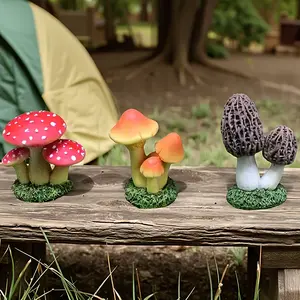 1 Set of 3pcs Artificial Mushroom Ornament Moss Micro Landscape Succulent Plant Flower Pot Decoration DIY Cross-border Garden Resin Craft Garden Accessories Outdoor