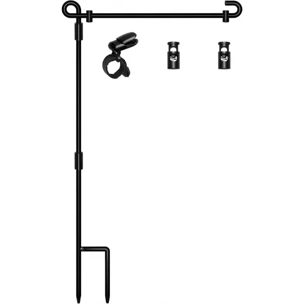 Garden Flag Stand,Premium Garden Flag Holder Pole Metal Powder-Coated Weather-Proof Paint with Graden Flag Clip and Spring Stoppers Without Flag Garden Decorations
