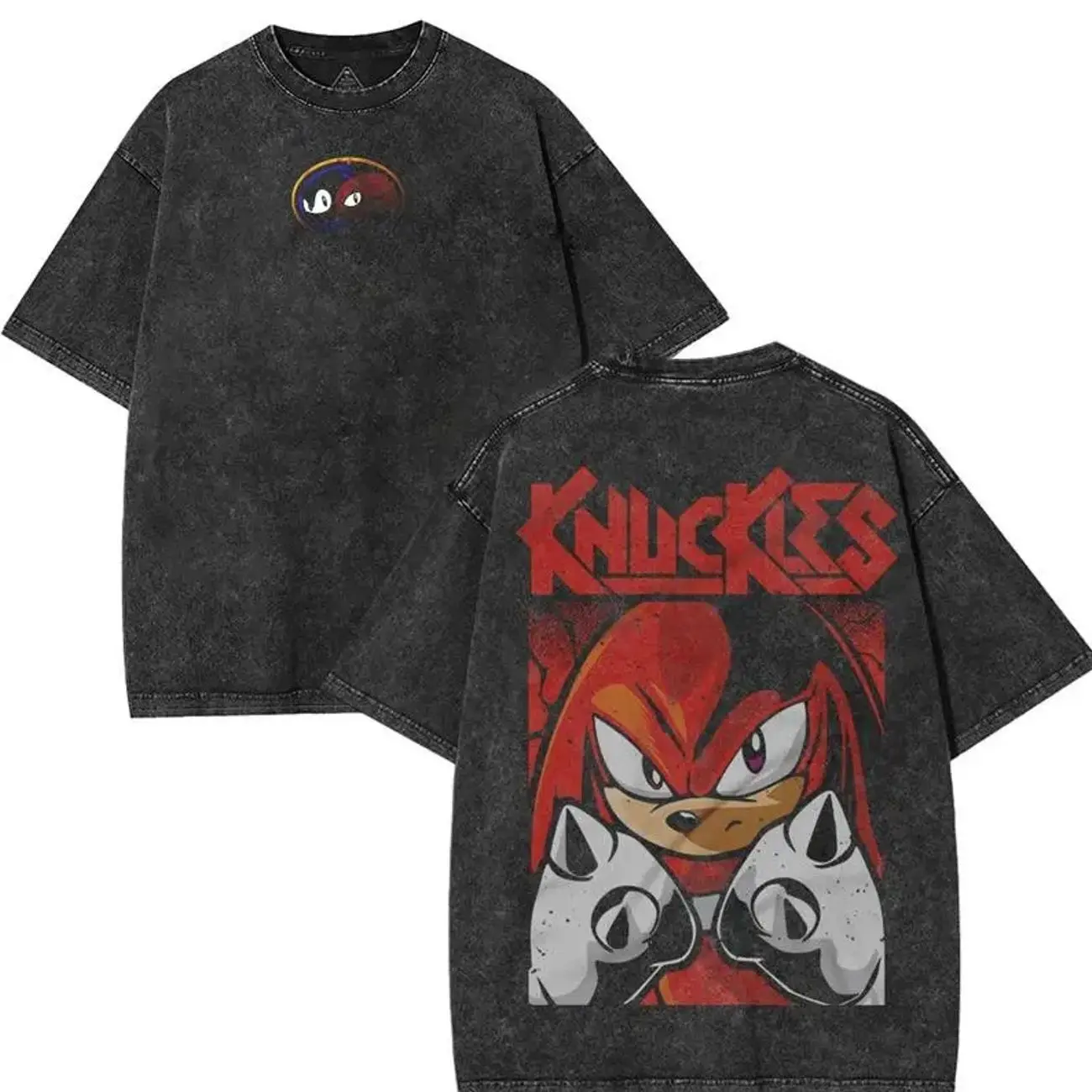Retro Limited Knuckles the Echidna Graphic Tees T-Shirts, Sonic Movie Cartoon Unisex Oversized Heavyweight Cotton Wash Tee, Casual Comfort 3UH