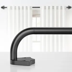 Blackout Curtain Rods for Windows 36"-48", 5/8 inch Small Matte Black Wrap Around Curtain Rod Curved Room Darkening Single Window Rod for Bedroom Kitchen(36"-48")