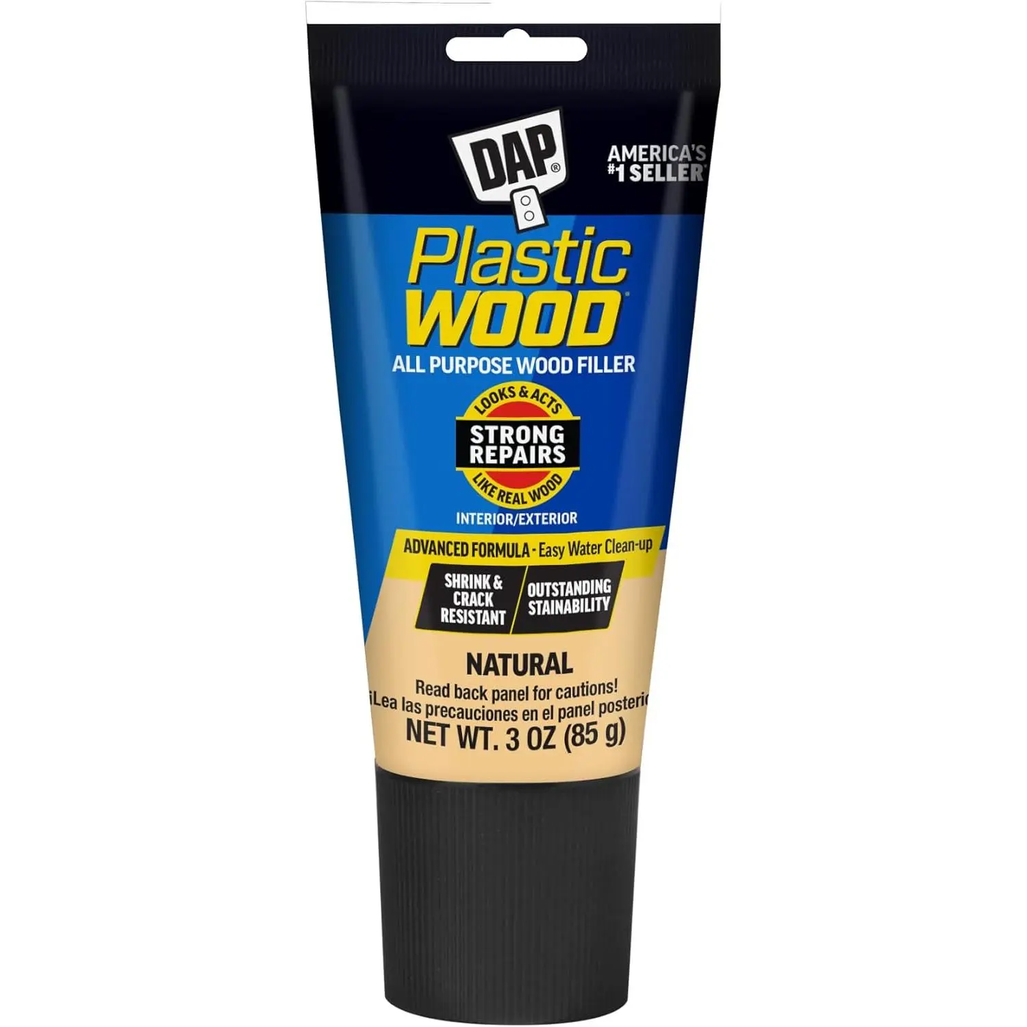 Natural Shade Plastic Wood All-Purpose Latex Filler - 3 Oz (7079800580) for Paneling, Furniture, Woodwork Surface Cracks & Holes, Plywood, Doors, Molding, Cabinets