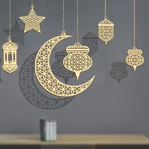 6 Piece Ramadan Decor Set, Wooden Hanging Lanterns, Star Moon Mandalas, Hollow Carved Ornaments, Eid Party Supplies, Home Ornaments, Hanging Decoration