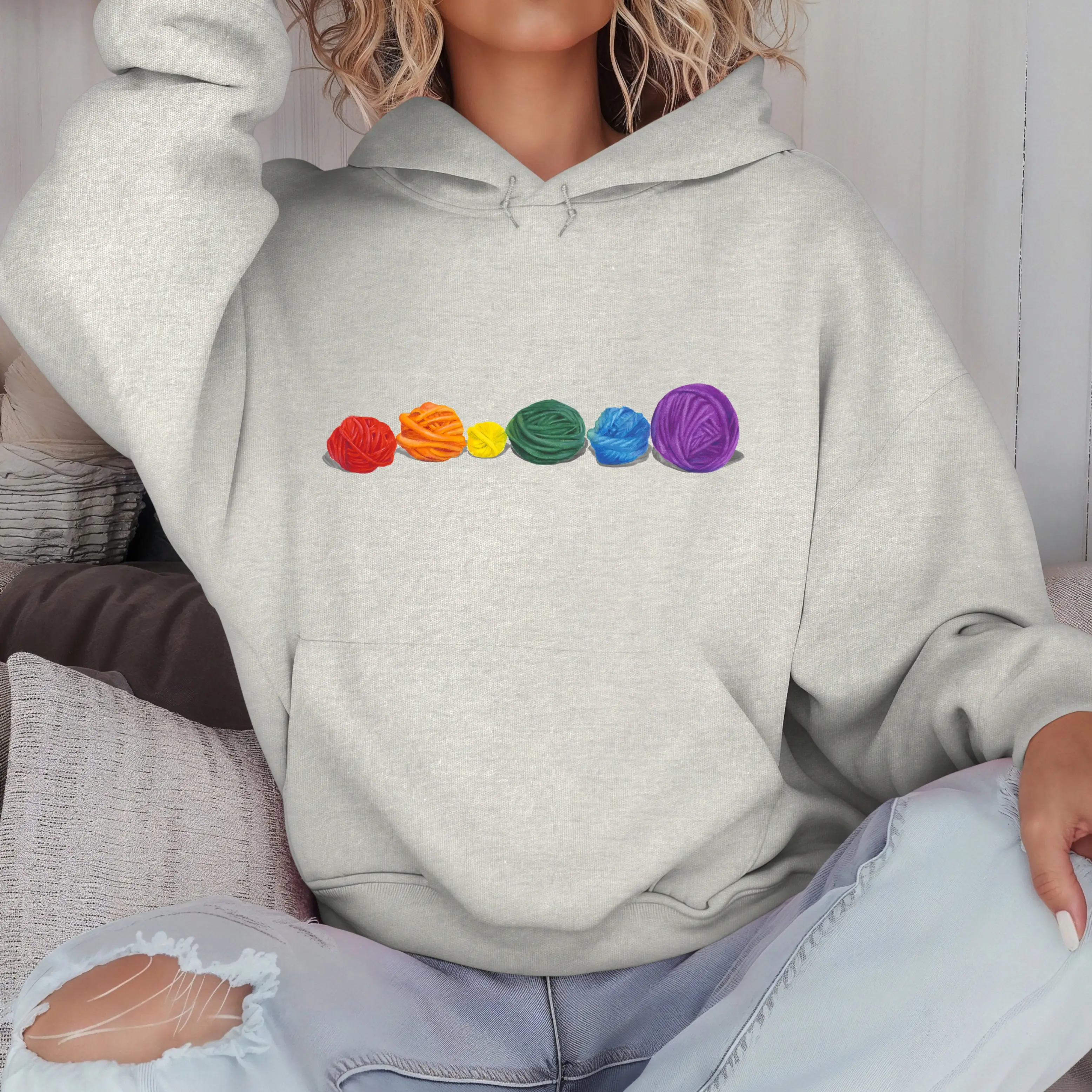 Rainbow Yarn Ball Hoodie PRIDE Sweatshirt for Yarn Lovers Crafting Lovers Gifts for Mom Grandma Friend LGBTQ Friendly Sweatshirt for Knitters, PRIDE gift, PRIDE month, PRIDE hoodie, Rainbow Hoodie, Rainbows, Rainbow watercolor, Watercolor Art, Unisex