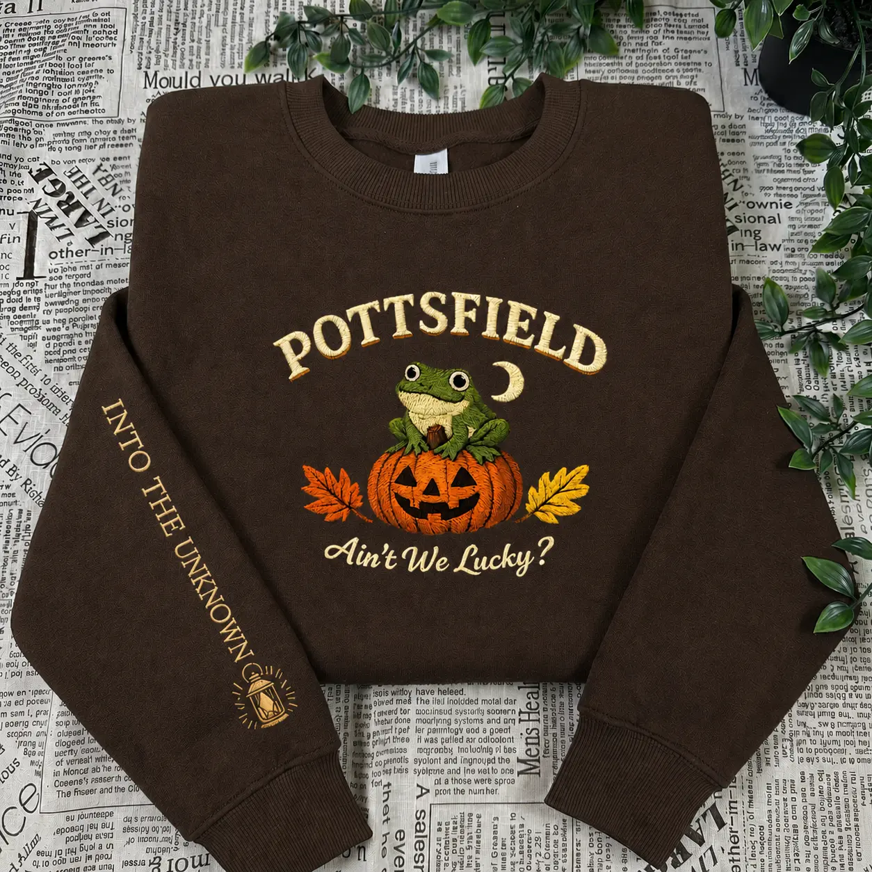 Women's Pottsfield Embroidered Hoodie Sweatshirt - Over The Garden Wall Inspired Cartoon Frog Pumpkin, Halloween Cottagecore Fitted Poly-Cotton 3XL Pullover, Long Sleeve Casual Tops, Stylish, Lightweight, Crew Neck, Pairable with Leggings & Jeans