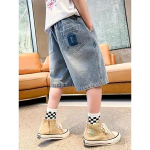 NewWJ79 Letter G Denim Shorts for Teens Cotton Polyester Casual Summer Track Shorts with Alphabets Pattern Regular Fit AW 1136426