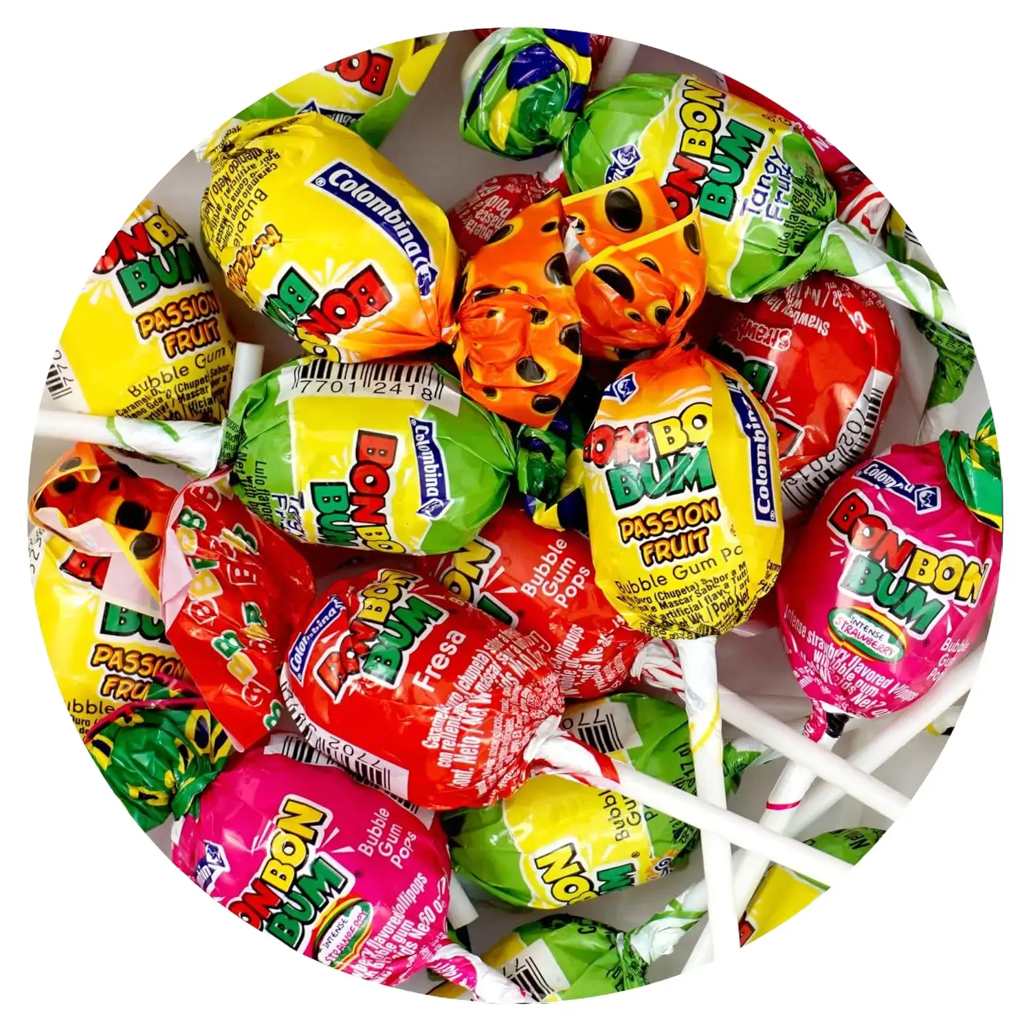 Bon Bon Bum Assorted Flavors Lollipops with Bubble Gum Center - 1 lb Bulk Snacks, 22 Individually Wrapped Treats by The Hampton Popcorn & Candy Company