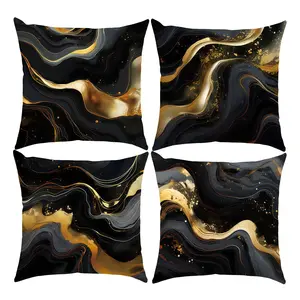 4pcs-Minimalist Throw Pillow Covers, Black and Golden Fluid Art Design, Sofa Chair Decor, Contemporary Minimalist Style, Printed Cushion Covers for Home Decor, Single Sided Printing, No Pillow Core