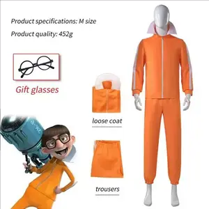Anime Movie Minion Vector Cosplay Costume Party Performance Jakect Pant Glasses Outfits Set Mushroom-shaped Halloween Fancy Suit