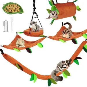 5Pcs/Set Sugar Glider Supplies Cage Accessories,Hammock Hanging Bed Hideout for Small Animal Pets,Hamster,Guinea Pig,Squirrel,Gerbils,Halloween Party Gifts,Hand Tools Kits