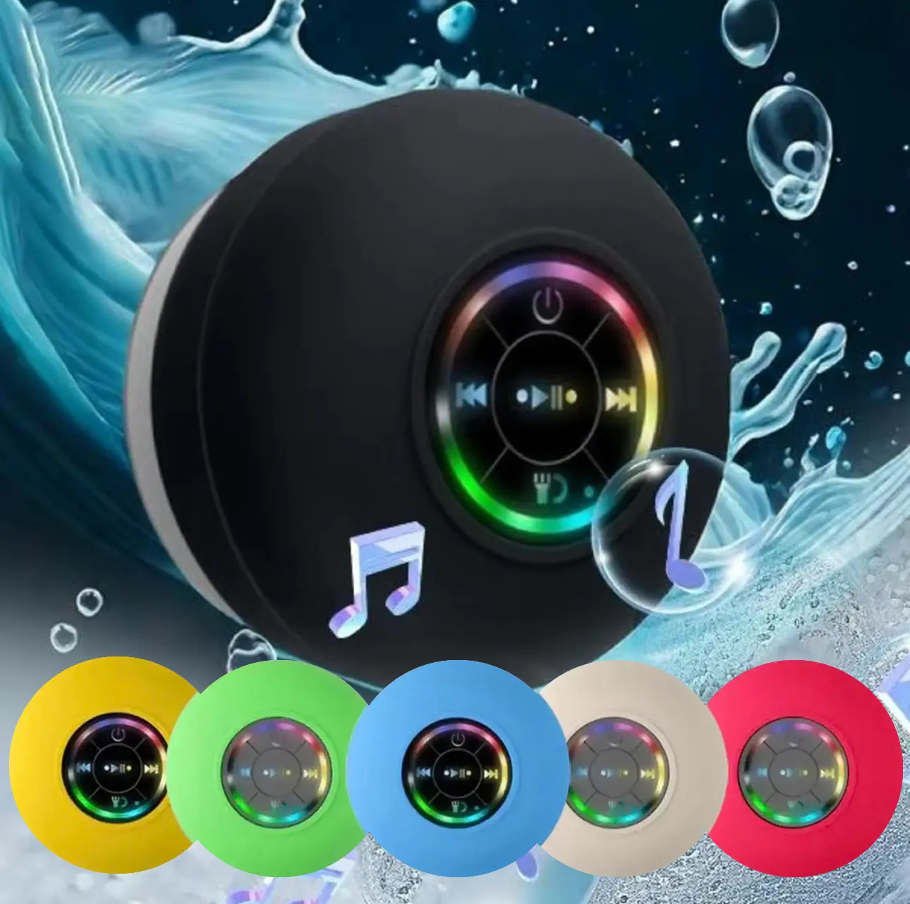Bluetooth Shower Speaker with RGB LED Light and Mini Bluetooth Hands-Free Calling - Audio, Smartphone