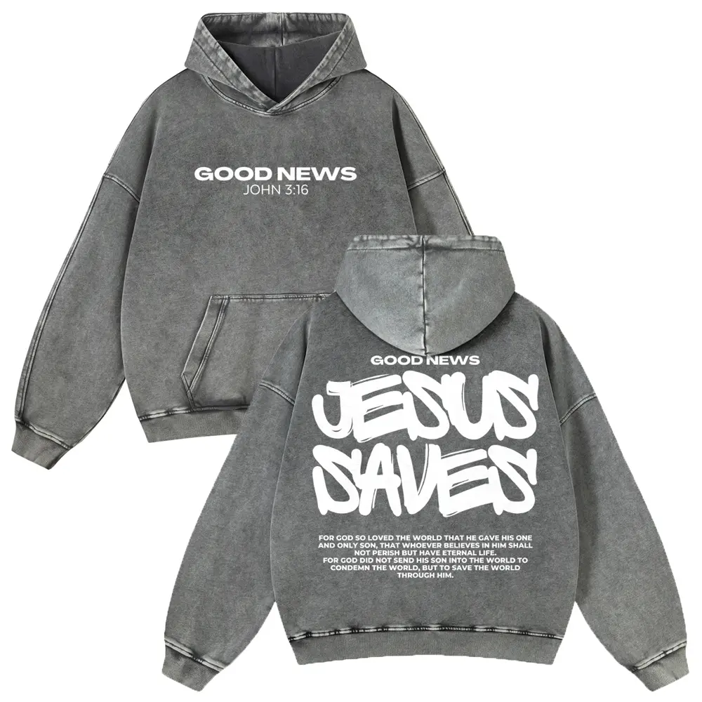 Jesus Saves 380g Autumn VIntage Washed Hoodie Graphic Sweatshirt