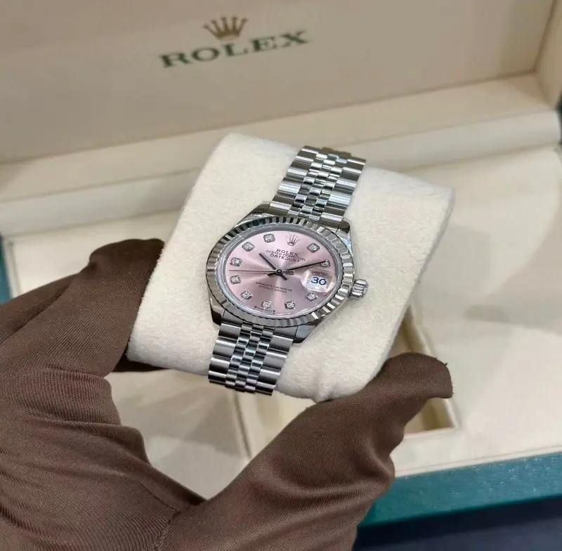 ‮ acilpeR1:1 xeloR  ‬Datejust Ladies Watch 31mm Pink Diamond Dial Steel Jubilee Band Fluted Bezel