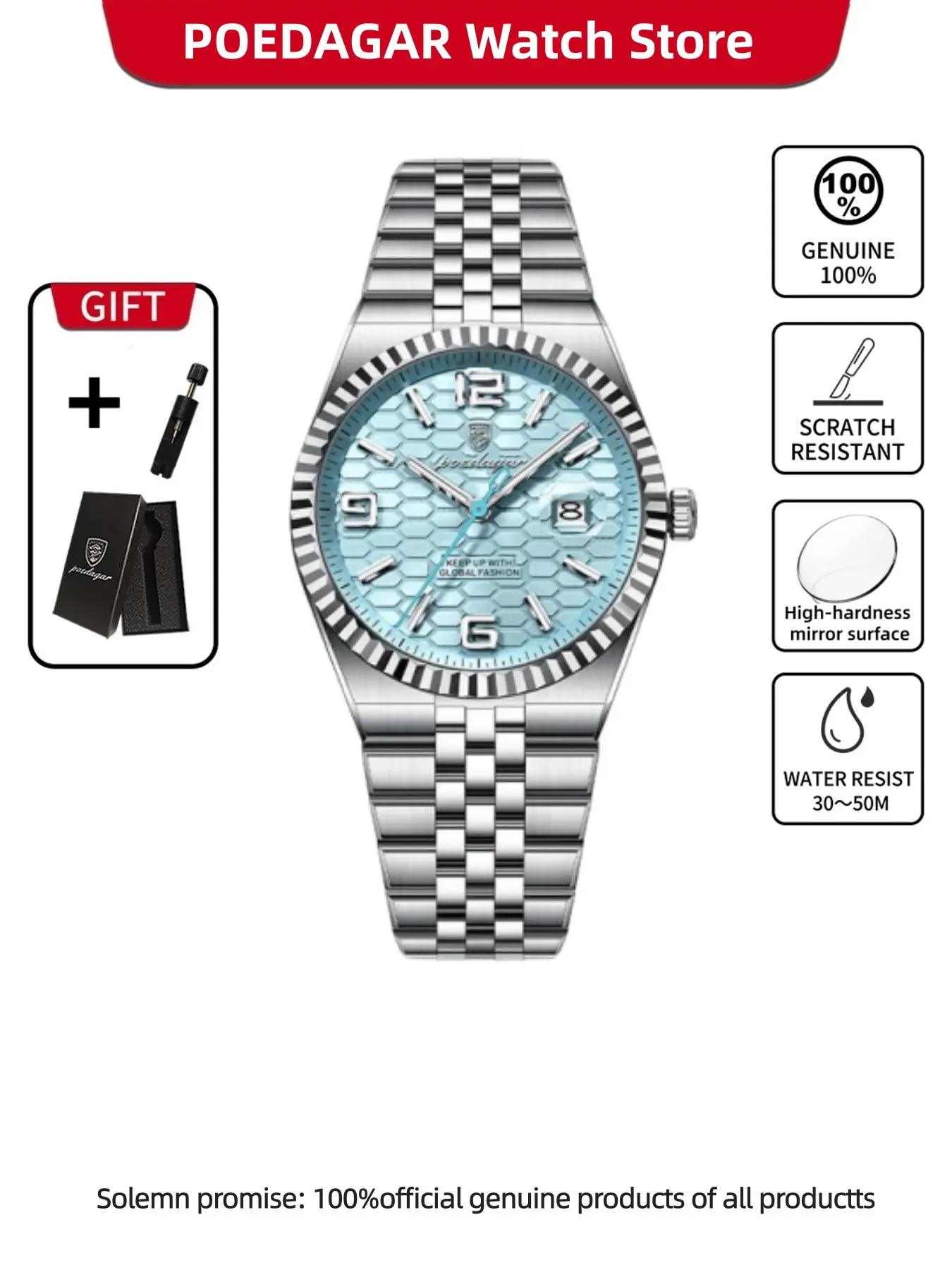 POEDAGAR fashion luxury men's waterproof luminous date stainless steel quartz watch, a casual high-end quality men's watch, Luminous Fashionable Watch, the first choice for gifts, Stainless Steel Wristwatch, Luminous Analog Watch, Analog Quartz Watches