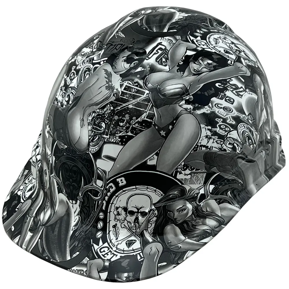 Texas America Safety Company Hydro Dipped Cap Style Hard Hat 6 Point Ratchet- Bad Bones Design Part #hdhh-779-CS