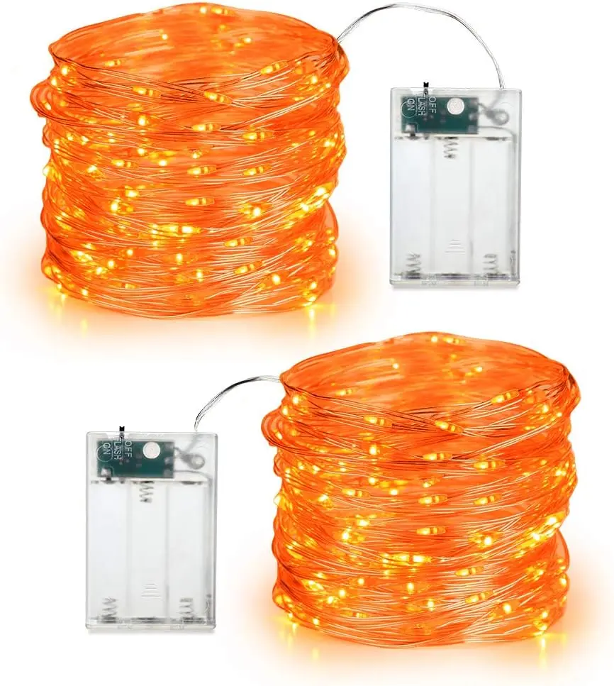 BrizLabs Halloween Lights, 19.47ft 60 LED Orange/Purple Fairy Lights String, 2 Modes Battery Halloween String Light, Indoor Silver Wire Twinkle Light for Christmas Thanksgiving Party Carnival Decor