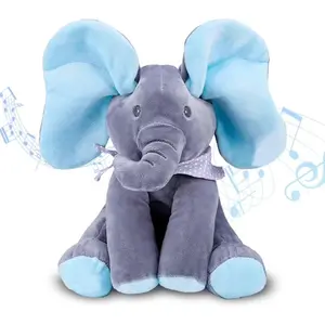 Musical Elephant Plush Toy, Interactive Stuffed Baby Animal with Moving Ears - Hide and Seek Fun - Elephant Plush Baby Toy