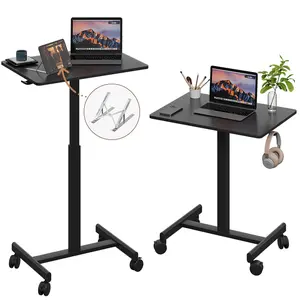 [Gamork] Mobile Small Standing Desk,26"×18", Gas Spring Adjustable Height Rolling Portable Laptop Desk with Lockable Wheels, Computer Workstation, Rolling Podium,Headphone Hook, Computer Desk, Mini desk