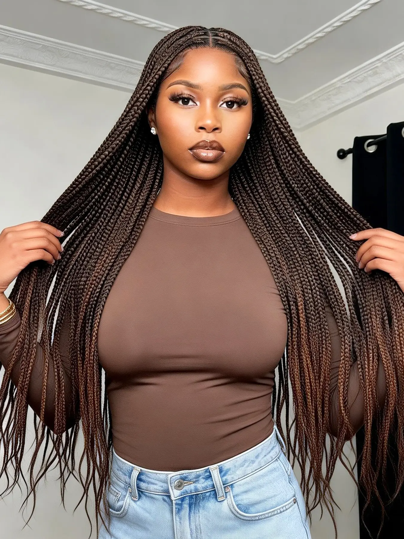 Fashion Full Lace Braided Wig, Synthetic Box Braid Handmade Headband Wig with Long Straight Hair, Box Braided Synthetic Wig for Women, All Seasons