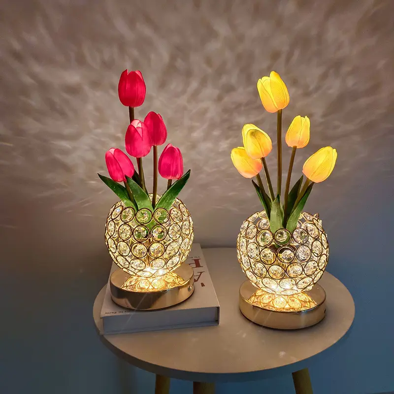 Tulip Flower Luminous Table Lamp - Rechargeable Cordless Touch-Controlled Decor Night Light with 3 Modes, Stepless Dimming, White/Warm Light, Valentine Gift for Women