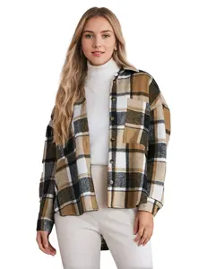 ZEAGOO Christmas Women's Casual Plaid Shacket Long Sleeve Button Down Flannel Shirts Jacket Coats with Side Pockets winter jacket