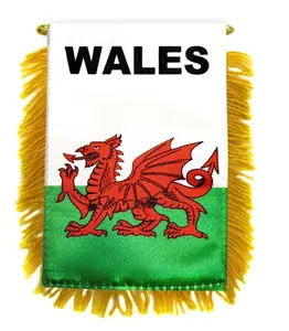 Double-Sided Plastic Wales Mini Banner with Hanger and Glass Hanging Accessory, Festive Party Home Supply Backdrop