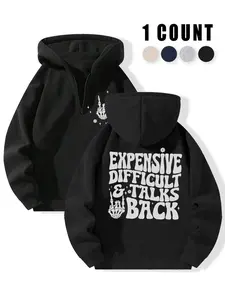 Women's Letter Print Drop Shoulder Hoodie, Graphic Hoodies, Fashion Casual Hooded Sweatshirt for Daily Holiday Outdoor Wear, Women Clothing for Fall & Winter, Essential Hoodie