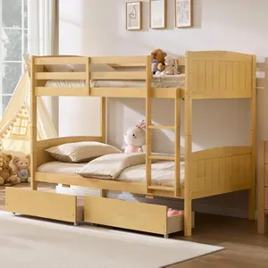 【Ships in 2 Boxes】[Brandday][Memorialday] AMERLIFE Twin Over Twin Bunk Bed with Storage Drawers, Solid Rubberwood 2-in-1 Convertible Loft Beds with Ladders, Modern Detachable Bed Frame for Kids and Teens Bedroom