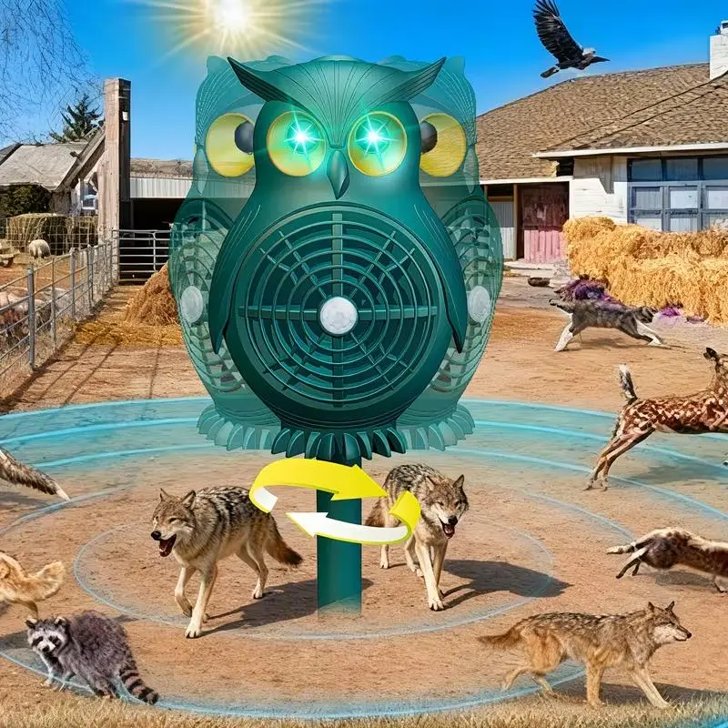 Owl-Shape Outdoor Bird Deterrent, Compact Garden Pest Control Device for Chicken Coops, Ponds, Farms, Scares Birds, Squirrels, Rabbits, Waterproof, Easy to Use, with Reflective Eyes, 12-Month Durability
