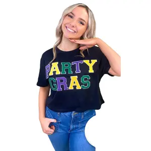Tees2urdoor Women's Cotton Round Neck Shortsleeve Soft Chenille Graphic Crop Top - Basic Streetwear Tee That Fits Casual & Party Looks