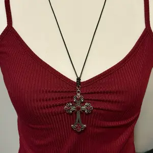 Gothic Cross Pendant Necklace Adjustable Black String Rope Victorian Retro Style New