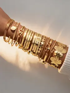 19-Piece Bracelet Set, Elegant Floral Design, Adjustable Cuff Bracelets, Stackable Bracelets, Women's Fashion Accessories, Perfect Gift