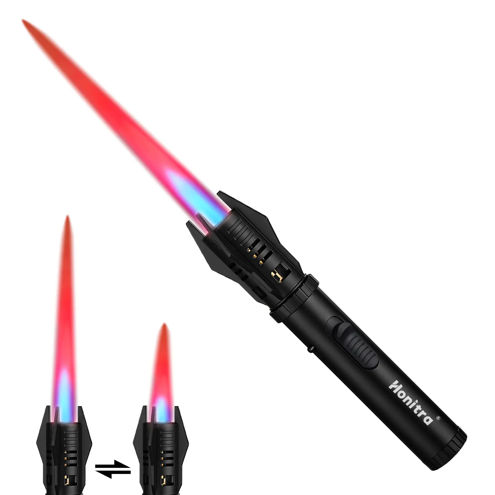 Black Adjustable Jet Flame Butane Torch Lighter - Durable Aluminum Alloy, Windproof Portable, Outdoor Portable, Refillable, Lightweight - for Candle, BBQ (Butane Not Included) - Home Supplies Decor Gift, Outdoor Portable Lighter, Windproof Portable Lighte