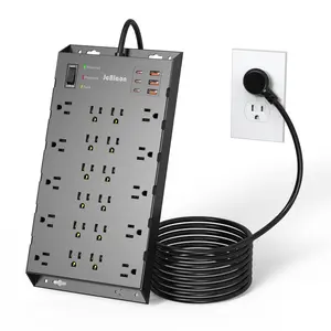 Power Strip, Surge Protector with 22 Outlets & 6 USB Charging Ports, 6.5Ft Flat Plug Heavy Duty Extension Cord (1875W/15A)，2100J, 14AWG, Black