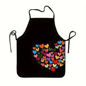 Heart Pattern Polyester  Apron, 1 Count Breathable Kitchen Apron, Cooking Apron  for Women, Valentine's Day Gift, Mother's Day Gift,Nails Design Tool, Nails Art,Nails Ideas,Kitchen Accessory