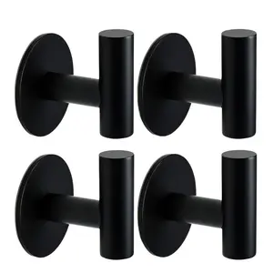 2/4Pack Black Towel Hook Self Adhesive Hooks Heavy Duty Waterproof Coat Hanging Wall Mounted Robe Hooks for Bathrooms Shower Kitchen Hotel- Stainless Steel Brushed Brass