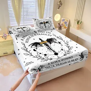 The "Dragon and Rider" themed printed Fitted Sheet Set,1 Fitted Sheet & 2 Pillowcases without Filler,It is gorgeous and mysterious, soft and comfortable, suitable for all seasons, Good gifts,Multiple styles are available.