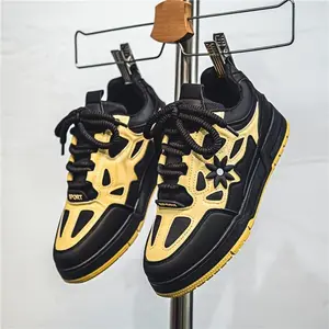 Stylish Men's Flower Pattern Lace-Up Skateboard Shoes - Non-Slip, Comfy, Breathable, Platform Design for All Seasons, Casual, Outdoor, and Daily Wear