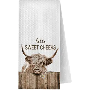 Highland Cow Bathroom Kitchen Towels - Hello Sweet Cheeks Western Bathroom Kitchen Decor,Farmhouse Western Cow Decorative Hand Towels 16x24, Funny Hand Towels