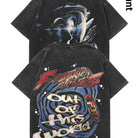 Out of This World Slogan Astronaut Pattern Cyberpunk Space Short Sleeve T-Shirt, Graphic Cotton Tee, Dark Punk Y2K Style, Unisex Streetwear