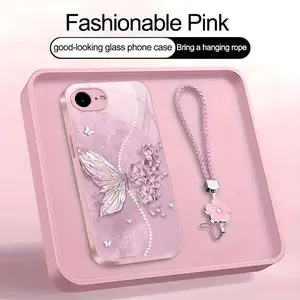 Fairycore Butterfly Phone Case – Elegant Floral Pearl Cover with Lanyard for iPhone 16e–975