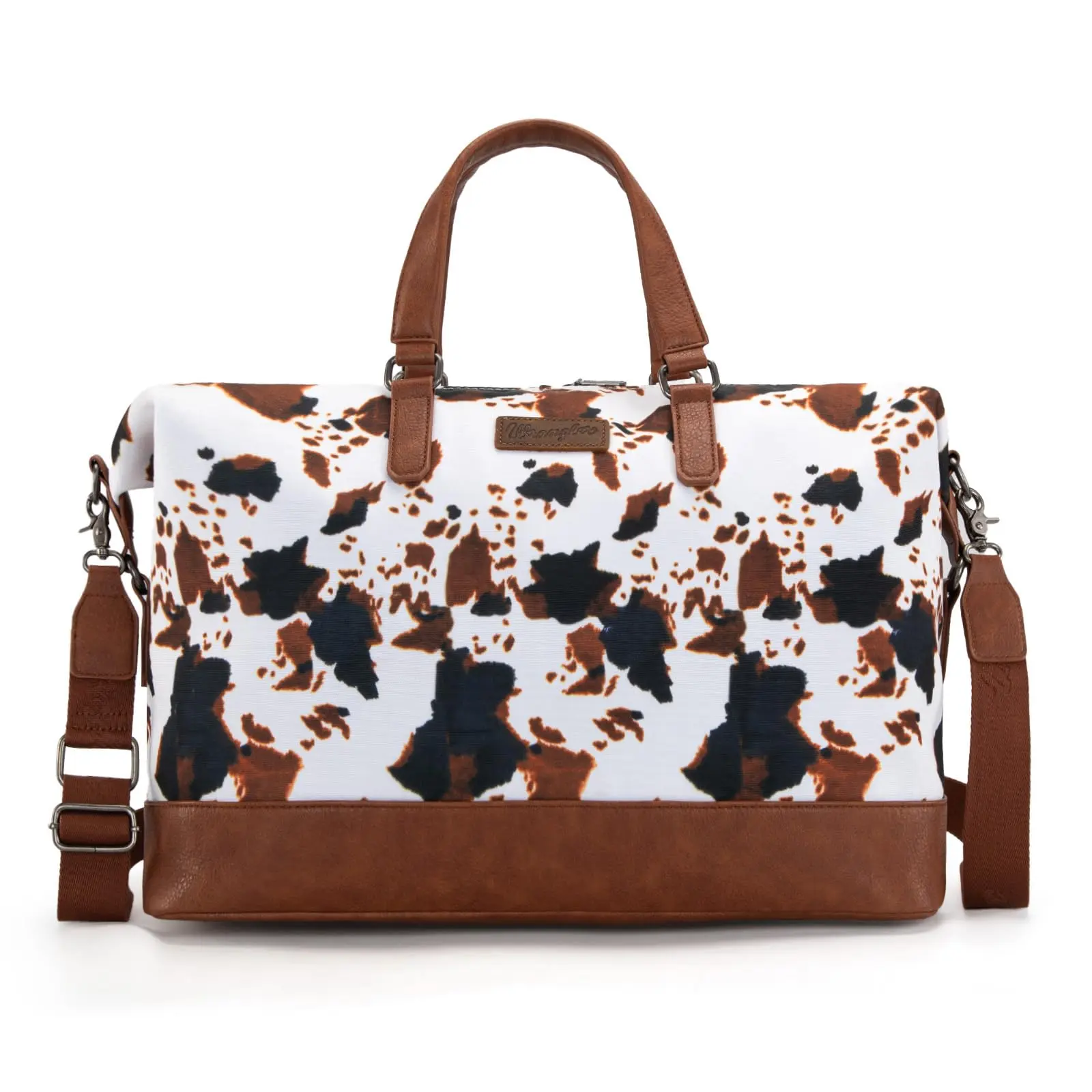 Wrangler Cow Print Duffel Bag for Women Oversized Travel Weekender Bag Fall Purse with Adjustable Strap & Zip Pockets Multifunctional Suitcase Large Capacity Travel Essentials